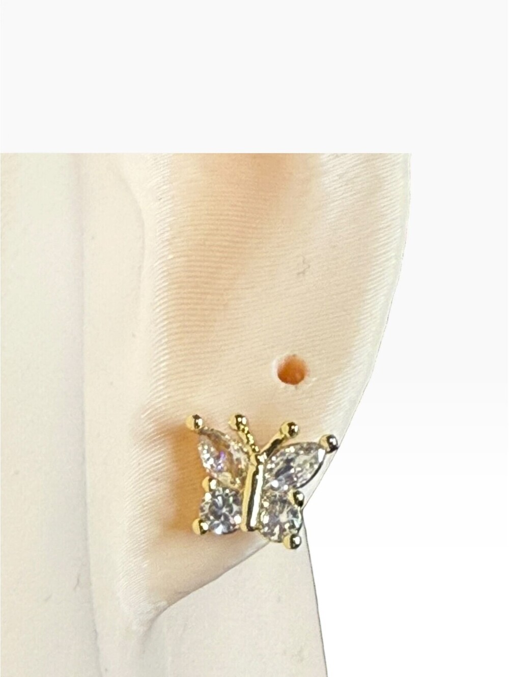 Gold Tone Clear Crystal Butterfly Stud Earrings Marquise Round Sparkle